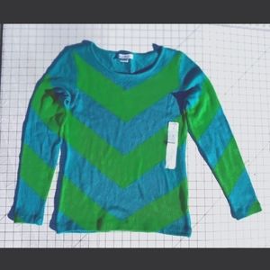 Liz Claiborne Sweater Chevron Blue+Green Thin Sweater-Misses Size Small-NEW-NWT
